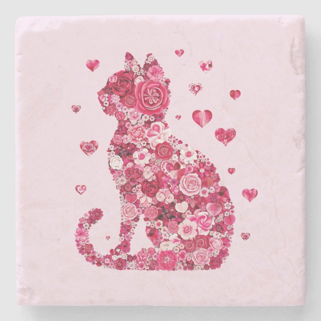 Blommigt Cat Silhouette ArtFaux Wrapped Canvas Skr Stenunderlägg (Framsidan)