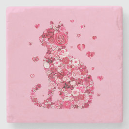Blommigt Cat Silhouette ArtFaux Wrapped Canvas Skr Stenunderlägg