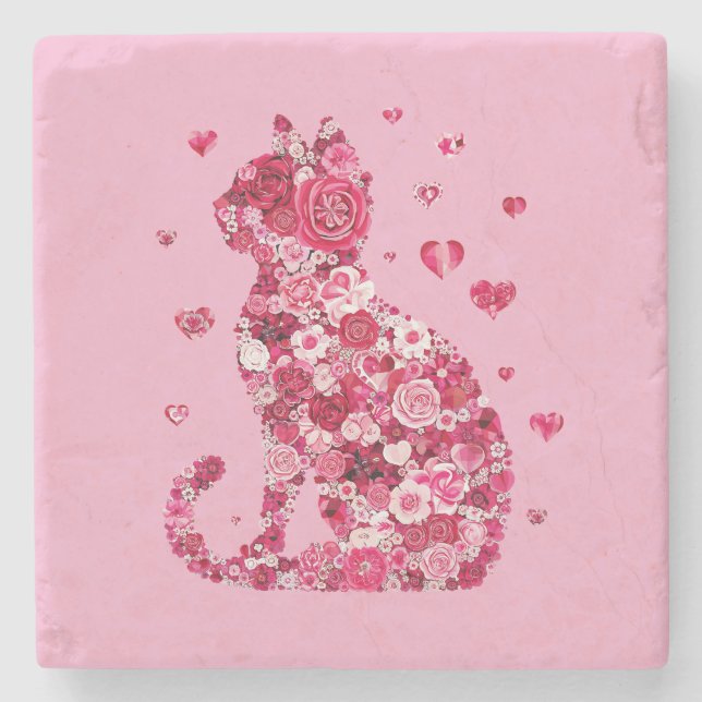 Blommigt Cat Silhouette ArtFaux Wrapped Canvas Skr Stenunderlägg (Framsidan)