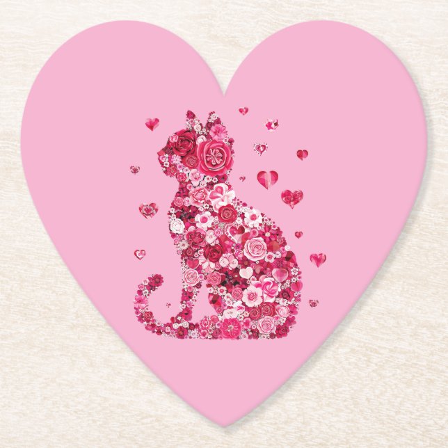 Blommigt Cat Silhouette ArtFaux Wrapped Canvas Skr Underlägg Papper (Framsida)