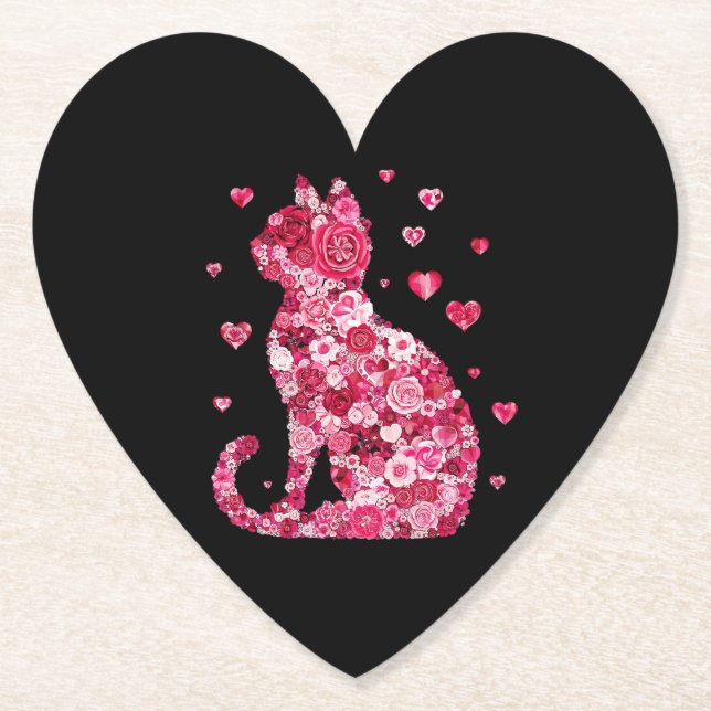 Blommigt Cat Silhouette ArtFaux Wrapped Canvas Skr Underlägg Papper (Framsida)