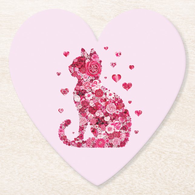 Blommigt Cat Silhouette ArtFaux Wrapped Canvas Skr Underlägg Papper (Framsida)