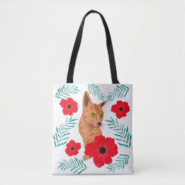 Blommigt Cat Tote Bag Tygkasse