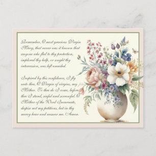 Blommigt Catholik Memorare Prayer till Virgin Mary Vykort