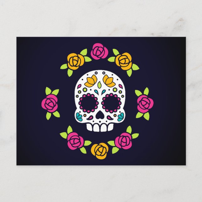 Blommigt Catrina Skull | Dia De Los Muertos Helg Vykort (Framsida)