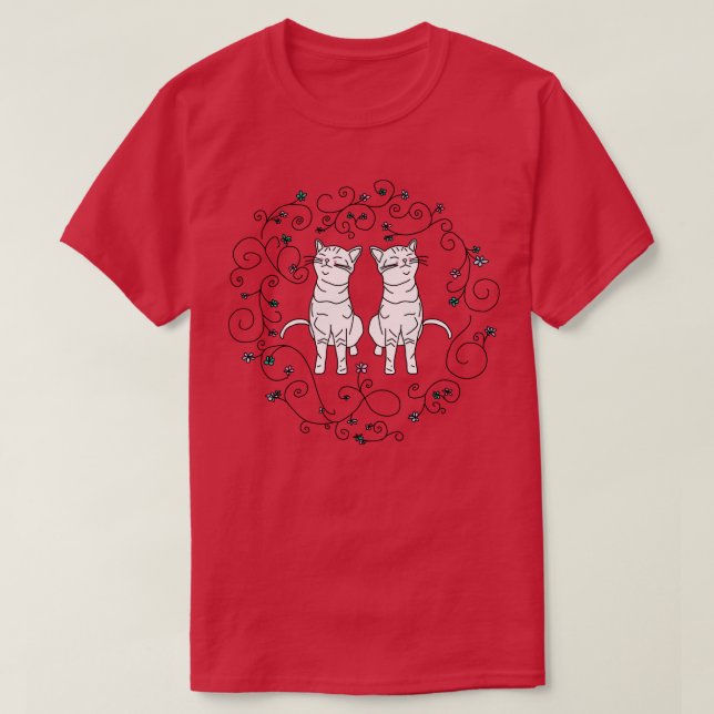 Blommigt Cats Doodle T Shirt (Design framsida)