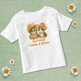 Blommigt Cats Gult med bästa vänner Whimsical Cute T Shirt