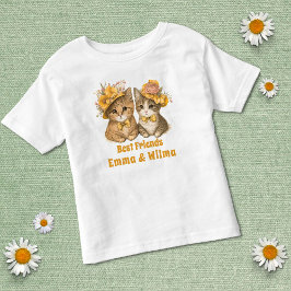 Blommigt Cats Gult med bästa vänner Whimsical Cute T Shirt