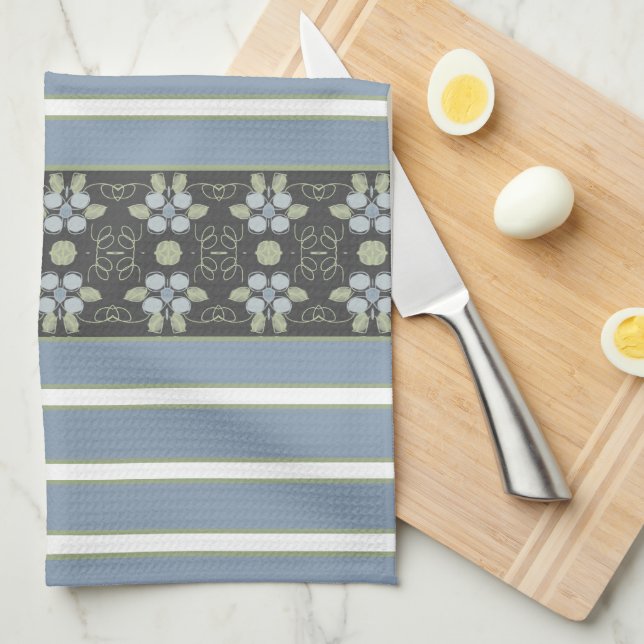 Blommigt-centrerad design i blått kökshandduk (Vikt i Fjärdedel)