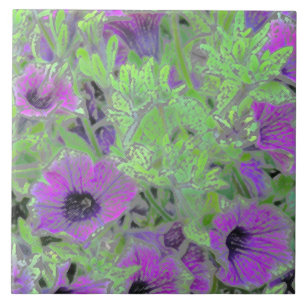 BLOMMIGT CERAMIC TILE/LILA PETUNIAS/PAINTERLY EFFE KAKELPLATTA