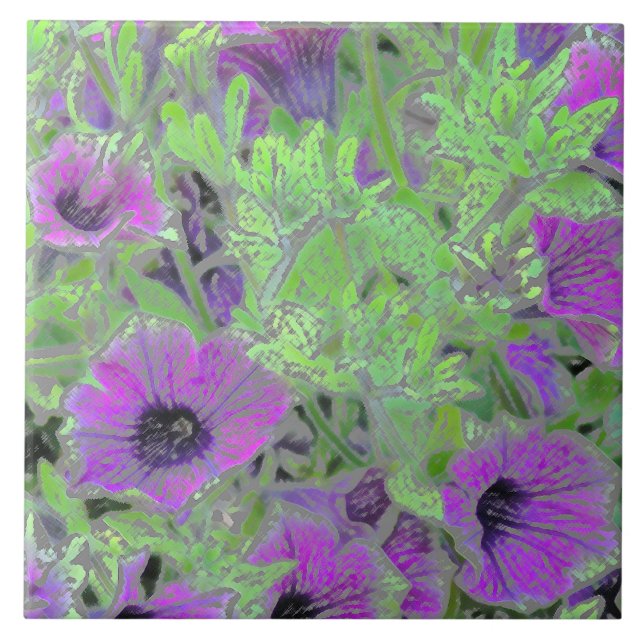 BLOMMIGT CERAMIC TILE/LILA PETUNIAS/PAINTERLY EFFE KAKELPLATTA (Framsidan)