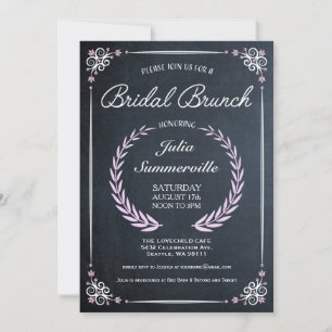 Blommigt Chalkboard Möhippa Brunch Inbjudan Rosa