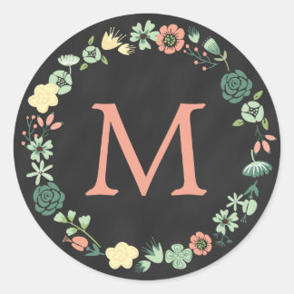 BLOMMIGT CHALKBOARD MONOGRAM RUNT KLISTERMÄRKE