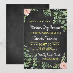 Blommigt Chalkboard Mors dag Brunch-inbjudan Inbjudningar
