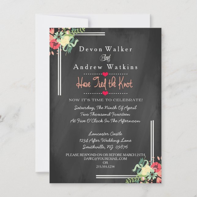 Blommigt Chalkboard Reception only Wedding Call Inbjudningar (Framsida)