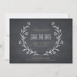 Blommigt chalkboard rustic bröllop spara datum datumet