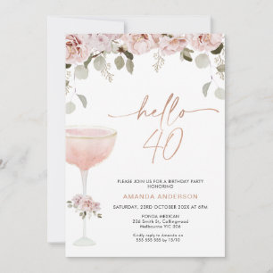 Blommigt Champagne Glass Hej 40 födelsedag Inbjudningar