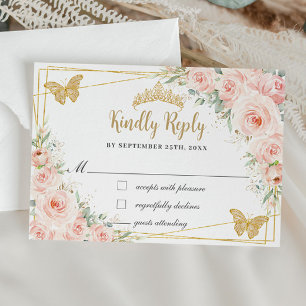 Blommigt Champagne Quinceañera Butterfly Reply OSA Kort