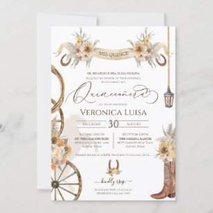 Blommigt Charro Solros Land Rustic Quinceanera Inbjudningar