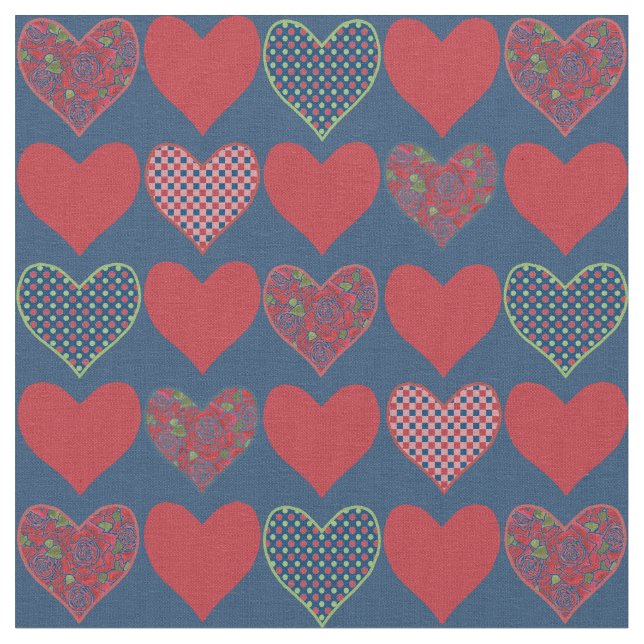 Blommigt, Check Gingham och Polka dots Hearts Tyg (Närbild)