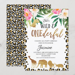 Blommigt Cheetah Skriv ut förmånlig födelsedag Inbjudningar