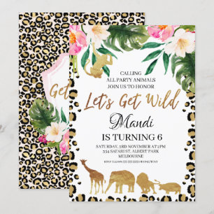 Blommigt Cheetah-utskrift gör att du kan få Vild p Inbjudningar