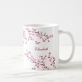 Blommigt Cherry Blommar Ditt namn Monogram Mugg