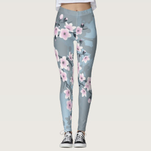  Blommigt Cherry Blommar Dusty Rosa Blue Leggings