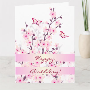 Blommigt Cherry Blommar Grattis på födelsedagen Kort