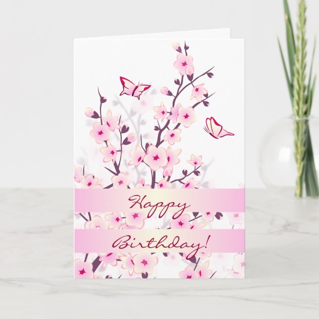 Blommigt Cherry Blommar Grattis på födelsedagen Kort (Framsida)