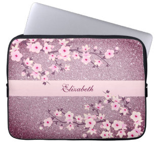 Blommigt Cherry Blommar Mauve Bling Monogram  Laptop Fodral