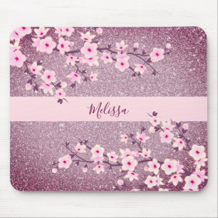 Blommigt Cherry Blommar Mauve Bling Monogram Musmatta