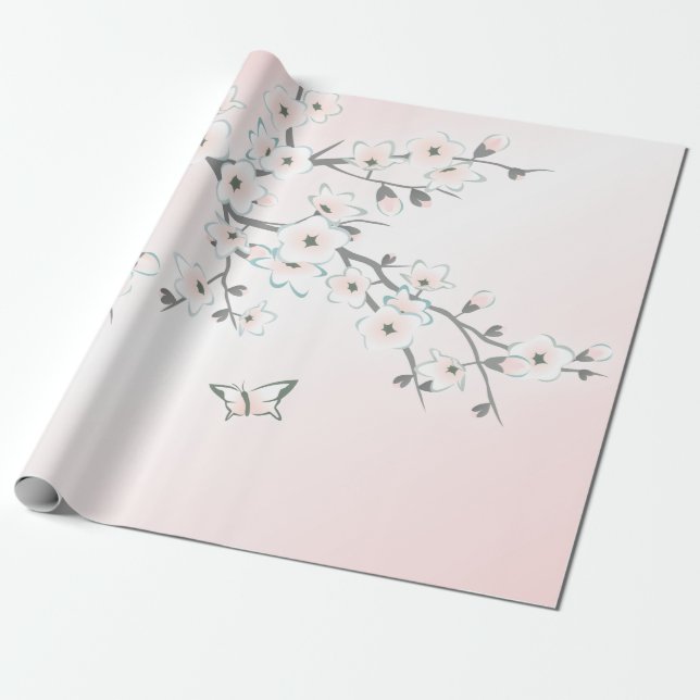Blommigt Cherry Blommar Mint  Presentpapper (Utrullad)