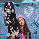Blommigt Cherry Blommar Monogram Black Rosa Girly Mini Skateboard Bräda 18,5 Cm<br><div class="desc">Rosa svart botaniskt japanskt körsbärssystem för blommar av tonåring flickor. Anpassa Skateboard med din dotters namn!</div>