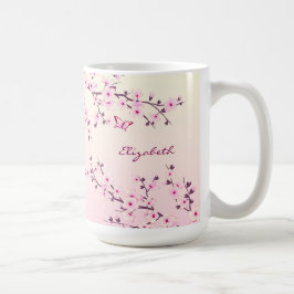 Blommigt Cherry Blommar Monogram Rosa Girly Kaffemugg