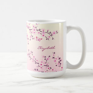 Blommigt Cherry Blommar Monogram Rosa Girly Kaffemugg
