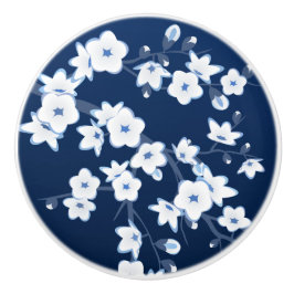 Blommigt Cherry Blommar Navy Blue White Knopp