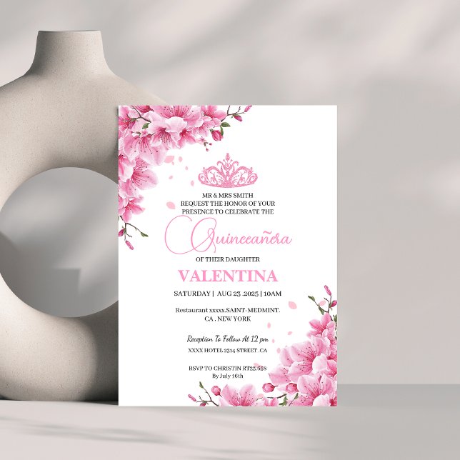 Blommigt Cherry Blommar Ro vår Quinceañera Inbjudningar (Skapare uppladdad)