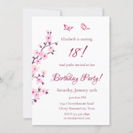 Blommigt Cherry Blommar Rosa Birthday Inbjudningar