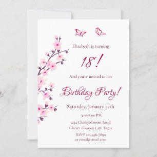 Blommigt Cherry Blommar Rosa Birthday Inbjudningar