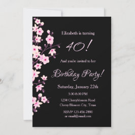 Blommigt Cherry Blommar Rosa Black Birthday Inbjudningar