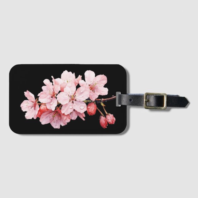 Blommigt Cherry Blommar Rosa Black Feminine Bagagebricka (Framsida horisontal)