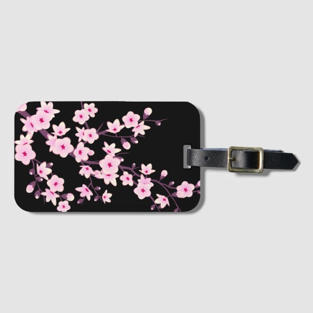 Blommigt Cherry Blommar Rosa Black Feminine Bagagebricka (Framsida horisontal)