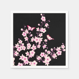 Blommigt Cherry Blommar Rosa Black Pappersservett