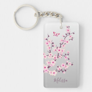 Blommigt Cherry Blommar Rosa Grått Add Namn