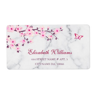 Blommigt Cherry Blommar Rosa Grått Marble Fraktsedel