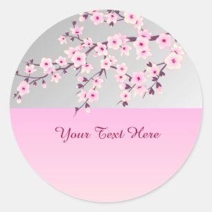 Blommigt Cherry Blommar Rosa Grått Sticker Runt Klistermärke