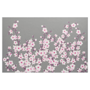 Blommigt Cherry Blommar Rosa Grått Tyg