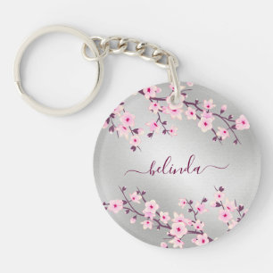 Blommigt Cherry Blommar Rosa Silver Monogram
