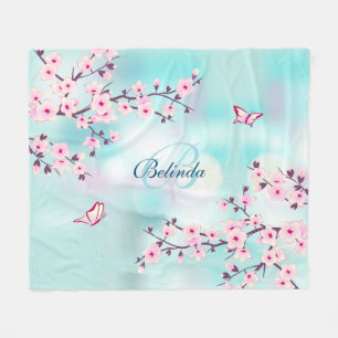 Blommigt Cherry Blommar Rosa Turcos Monogram Fleecefilt